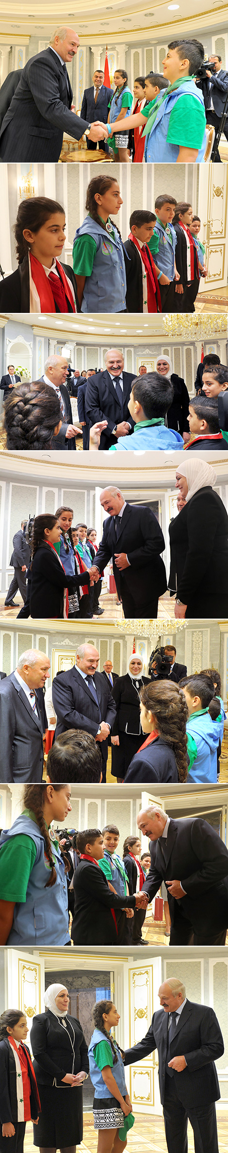 Belarus President Alexander Lukashenko meets with Syrian children