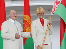Head of state, President of the National Olympic Committee Aleksandr Lukashenko and famous Belarusian athlete Yekaterina Karsten