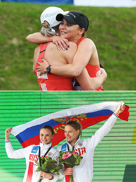 Women’s relay race winners Anna Buryak and Alise Fakhrutdinova (Russia)