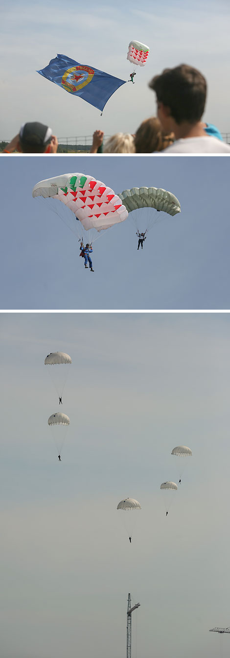 Festive air show in honor of Air Force Day at the Borovaya airfield