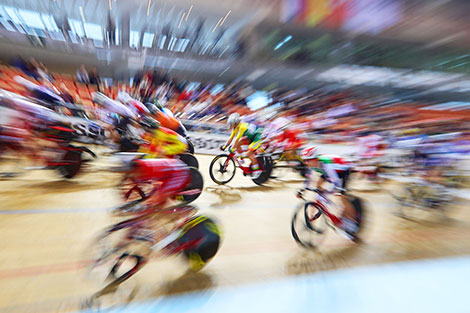 Women's omnium event at UCI Track Cycling World Cup in Minsk.