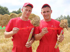 The team of the senior harvester operator Leonid Alekseyenko and his assistant Pavel Khonyak