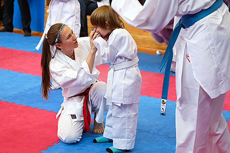 Darya Domracheva during a karate training at the Bright Team project