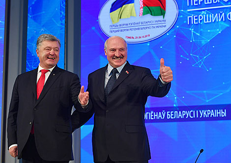 Belarus President Alexander Lukashenko and Ukraine President Petro Poroshenko