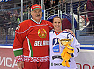 Alexander Lukashenko and IIHF Team Player of the Game Zsuzsanna Kolbenheyer