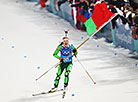 Darya Domracheva on finish of the Women's 4x6km Relay at the 2018 Olympics