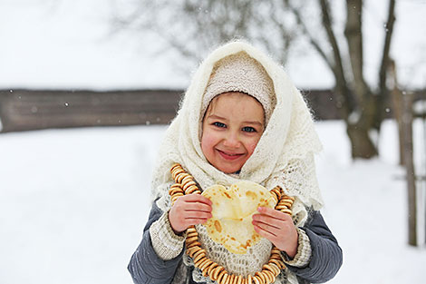 Vasilisa Kovalevskaya during Maslenitsa (Pancake Week) in Strochitsy