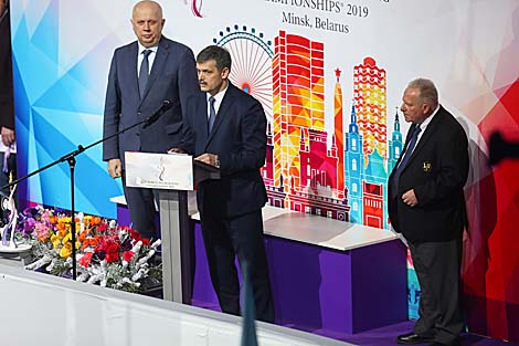 Belarus’ Sports and Tourism Minister Sergei Kovalchuk, Minsk Mayor Anatoly Sivak, First Vice President of the International Skating Union (ISU) Alexander Lakernik