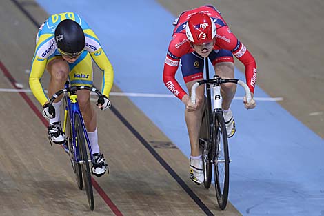 Egor Korobov of Ukraine and Nikita Mamanovich of Belarus in the junior sprint event