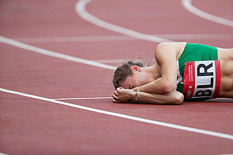 Athletics test competitions at Dinamo Stadium. Kristina Timanovskaya (Belarus)