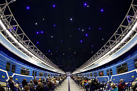 Classical Night in Underground. Fashion Style at the Petrovshchina metro station