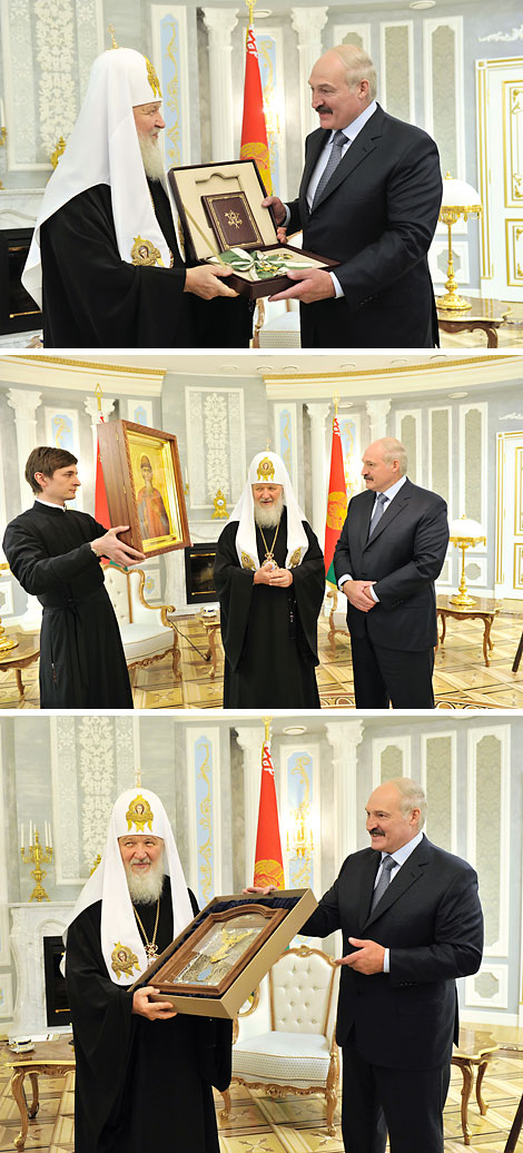 Patriarch Kirill presented Alexander Lukashenko with Order of Venerable Seraphim of Sarov Class I