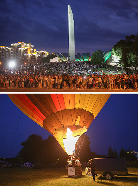 Night glow of hot air balloons 