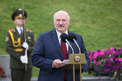 Belarusian President Aleksandr Lukashenko delivers a speech 