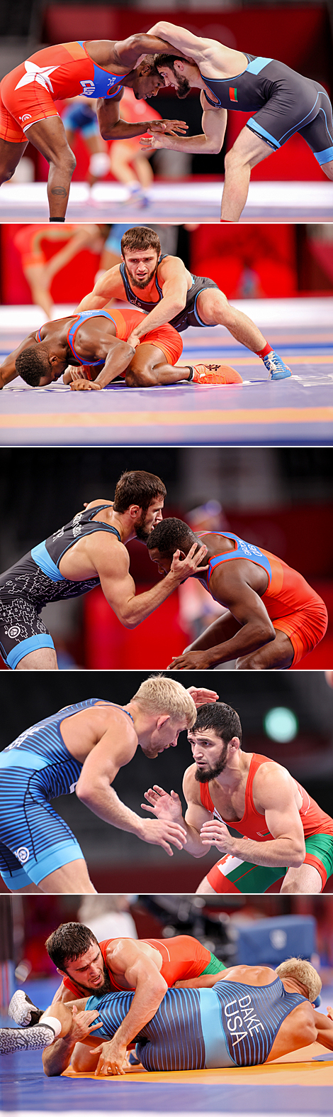 Wrestler Mahamedkhabib Kadzimahamedau into Men's Freestyle 74kg semifinal