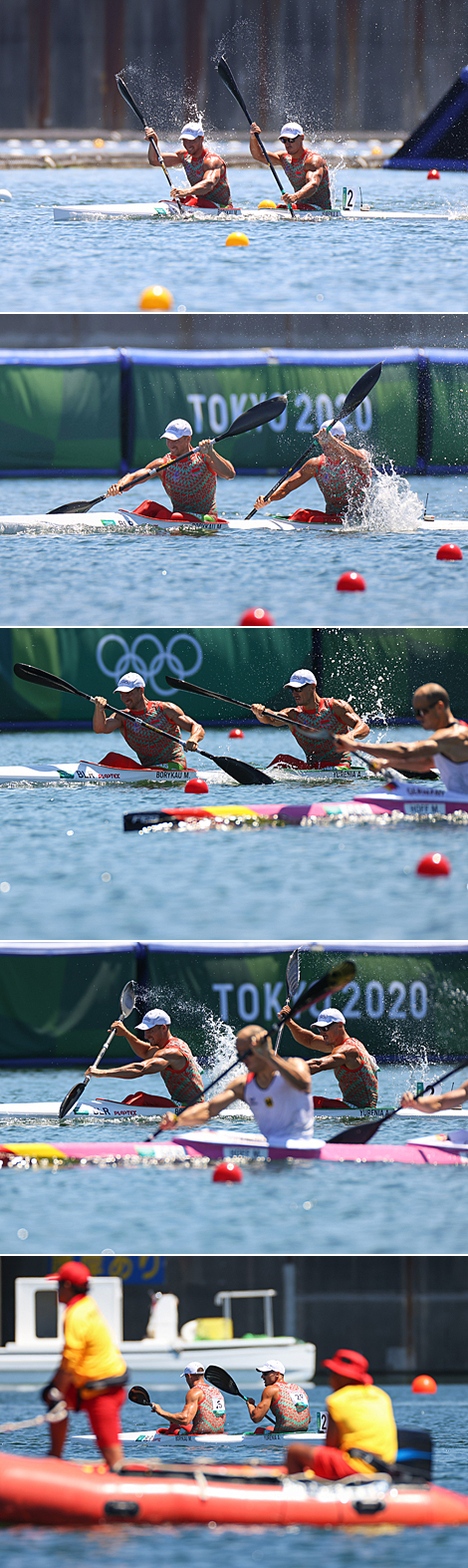 Mikita Borykau and Aleh Yurenia of Belarus 7th in Men's K2 1000m