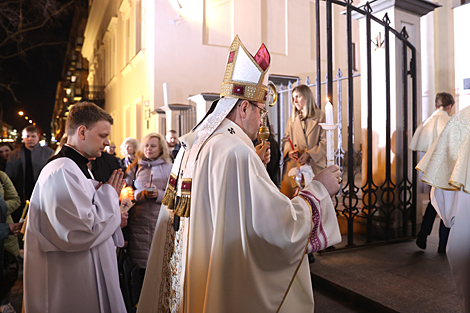 Easter Vigil Midnight Mass in the main Catholic church of Minsk