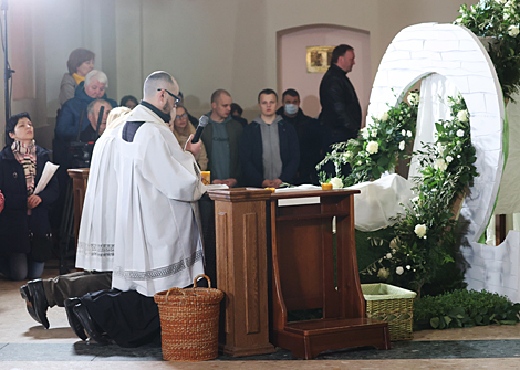 Easter Vigil Midnight Mass in the main Catholic church of Minsk