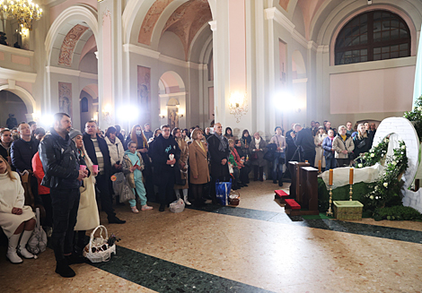 Easter Vigil Midnight Mass in the main Catholic church of Minsk