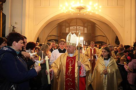 Easter Vigil Midnight Mass in the Farny Church in Grodno 