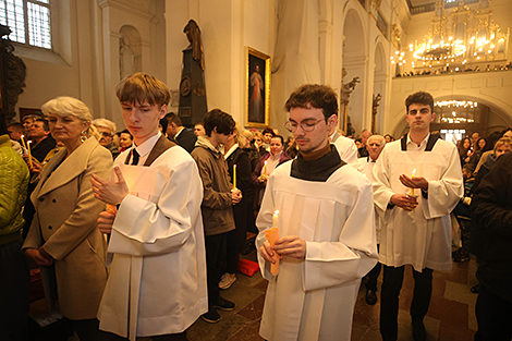 Easter Vigil Midnight Mass in the Farny Church in Grodno 