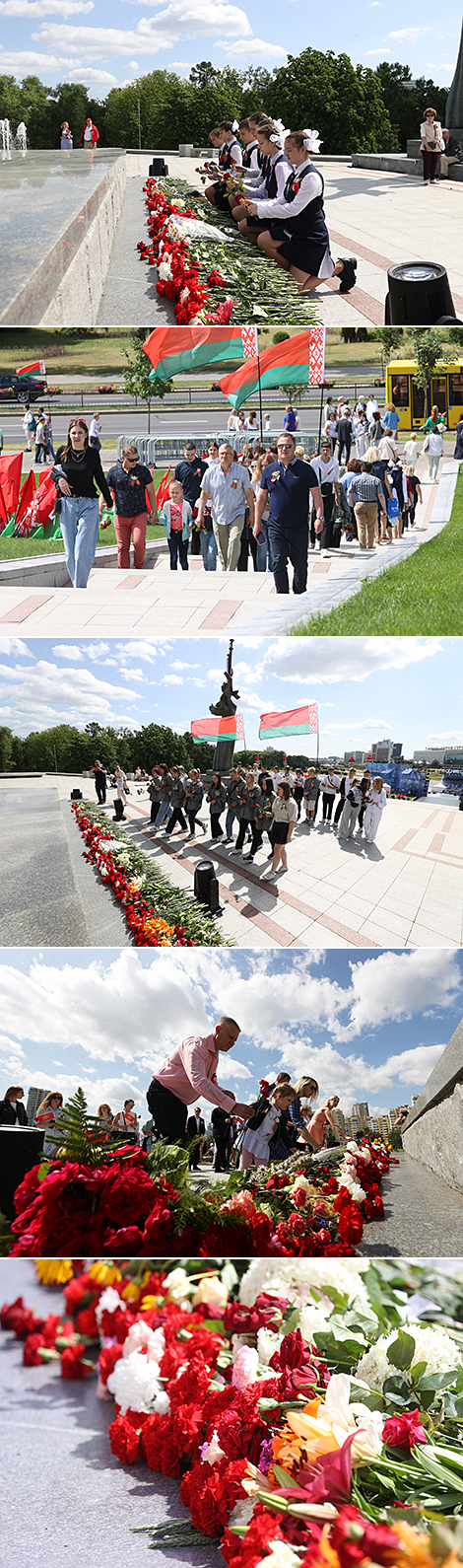 Laying flowers at the Minsk-Hero City Stele