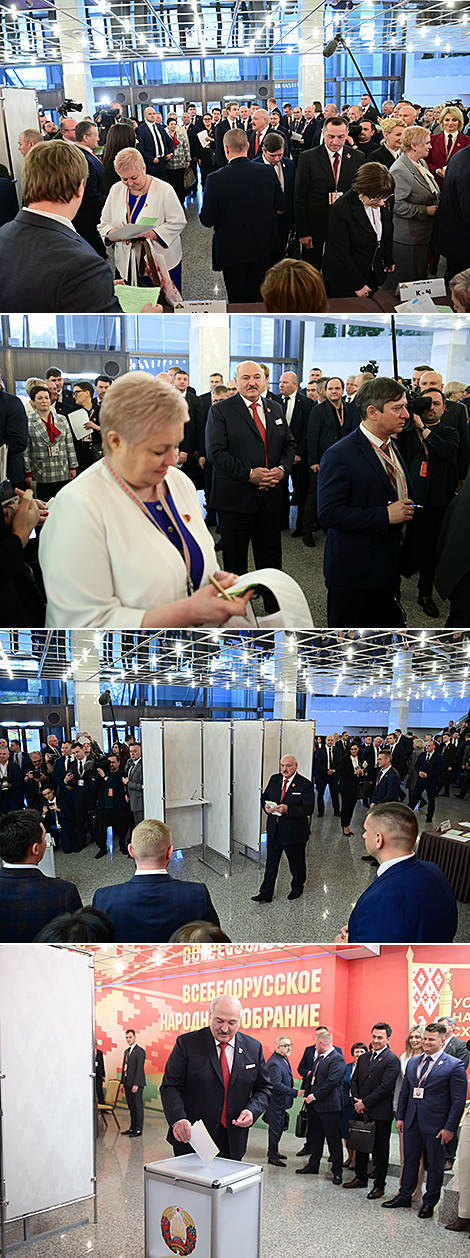 Aleksandr Lukashenko casts his vote in the 7th Belarusian People’s Congress leadership elections