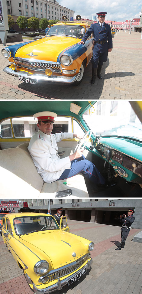 Exhibition of vintage and modern road police cars in Minsk downtown