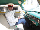 Exhibition of vintage and modern road police cars in Minsk downtown