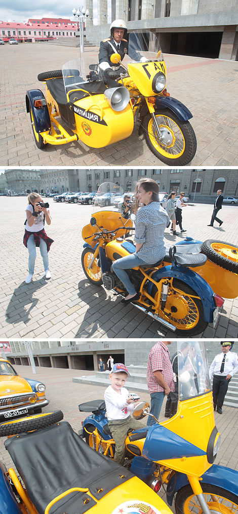 Exhibition of vintage and modern road police cars in Minsk downtown