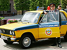 Exhibition of vintage and modern road police cars in Minsk downtown