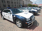 Exhibition of vintage and modern road police cars in Minsk downtown