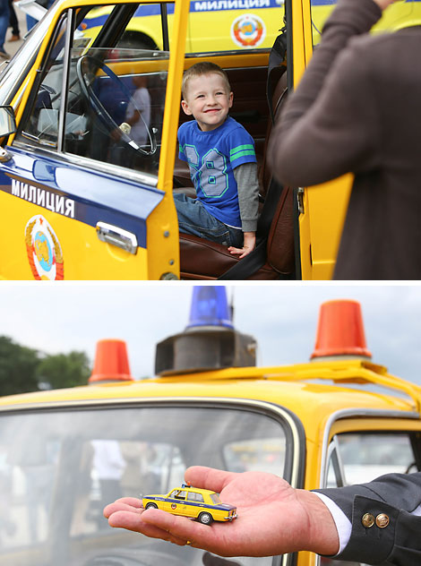 Exhibition of vintage and modern road police cars in Minsk downtown