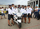 Belarusian vintage road police cars and modern patrol vehicles