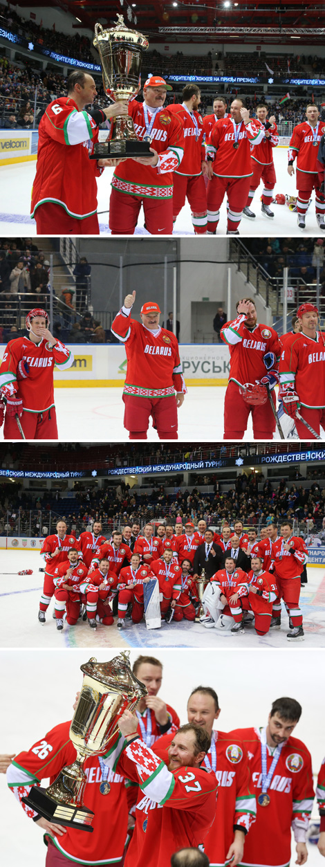 Belarus President’s Team lift Christmas ice hockey trophy for tenth time